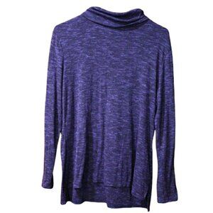 Apt 9 Blue Space Dye High Low Mock Neck Super Soft Cozy Top LG
